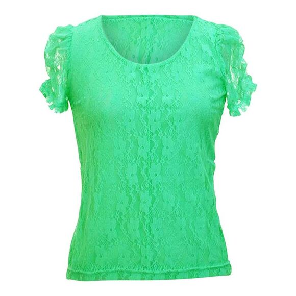 Short Sleeve Lace Blouse With Scoop Neckline - Picture 1 of 6